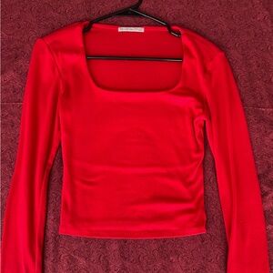 Red Fitted Blouse Square Neck with Long Sleeves